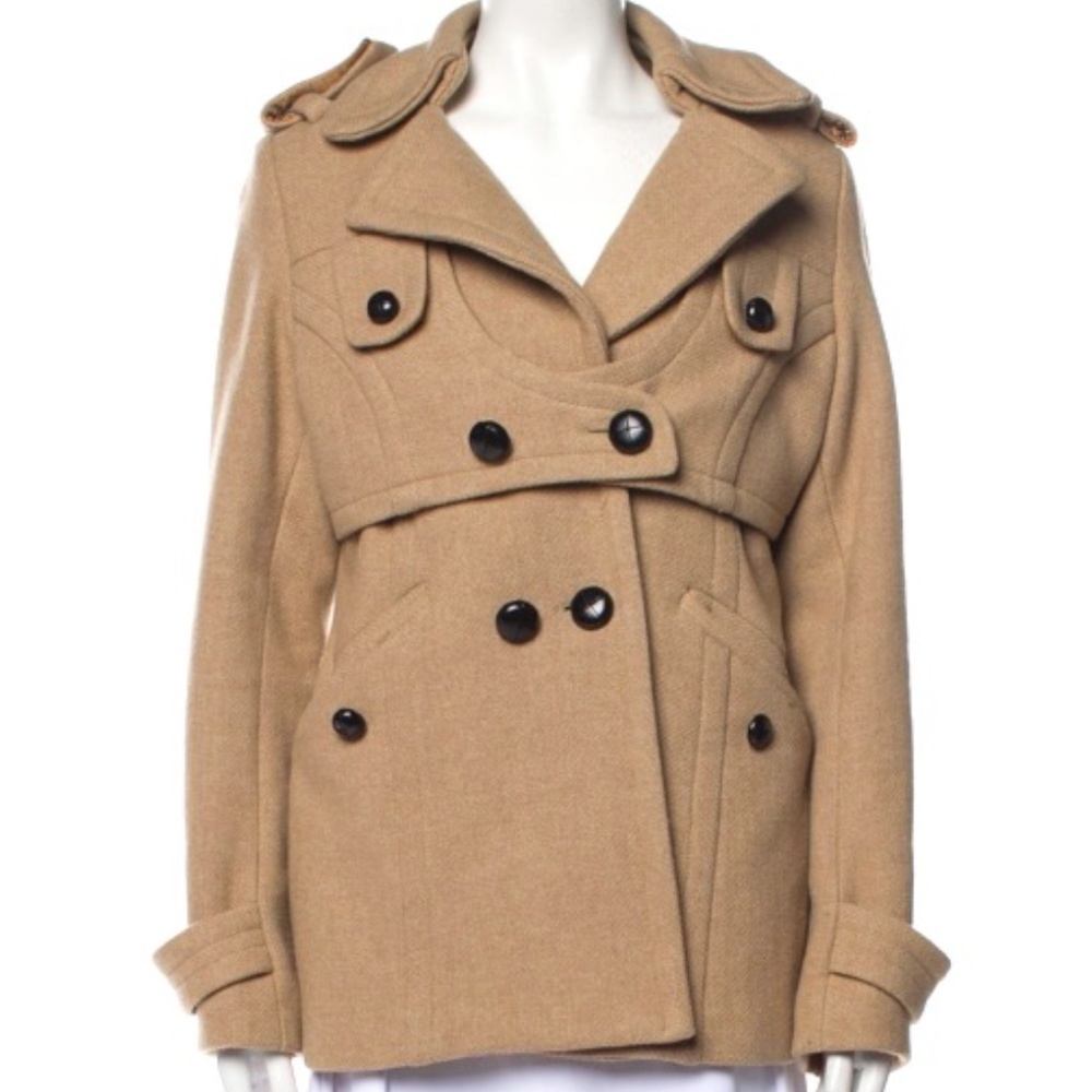 Smythe Double Breasted Tan Jacket Coat Size 12 XL Blogger Fave!